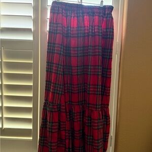 Red Plaid Tiered Maxi Skirt - Unbranded